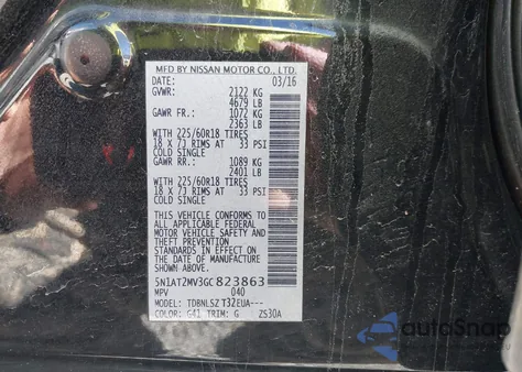 2016 Nissan Rogue Sl from USA, damaged, VIN 5N1AT2MV3GC823863